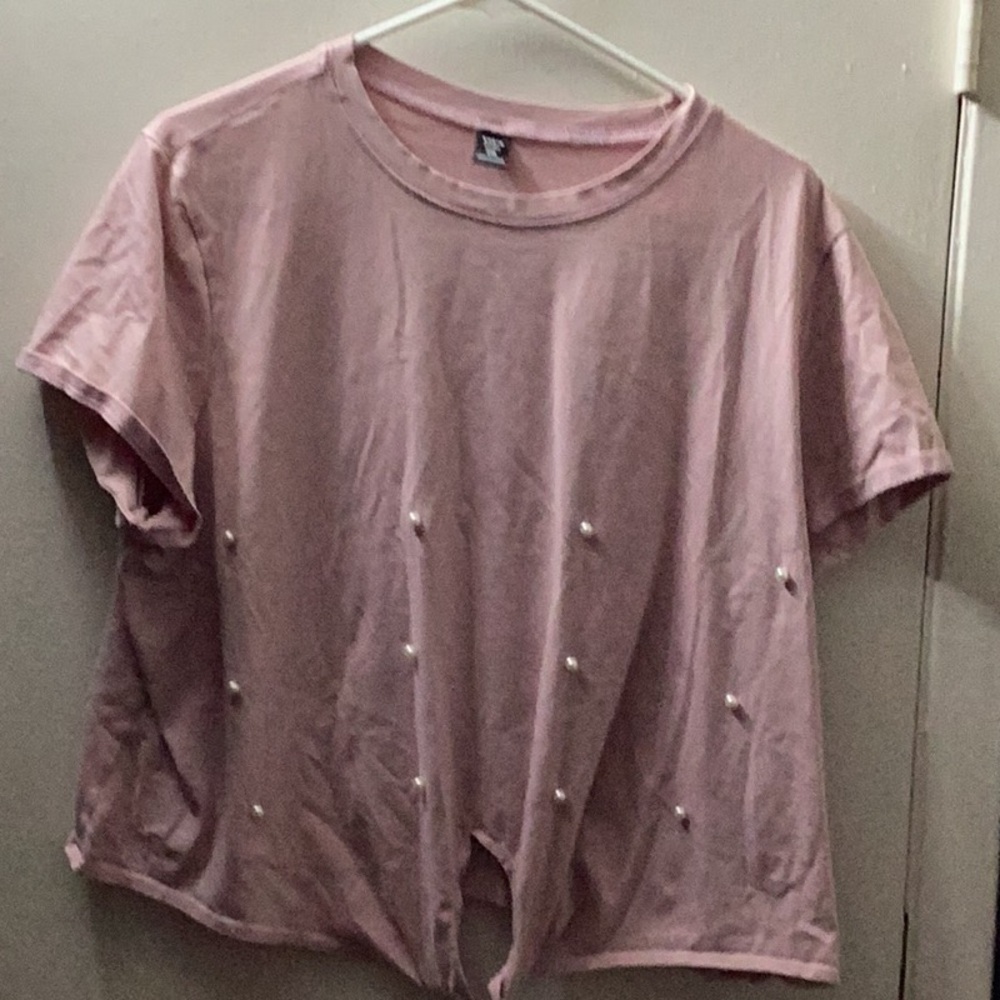 SHEIN top in pink with pearls